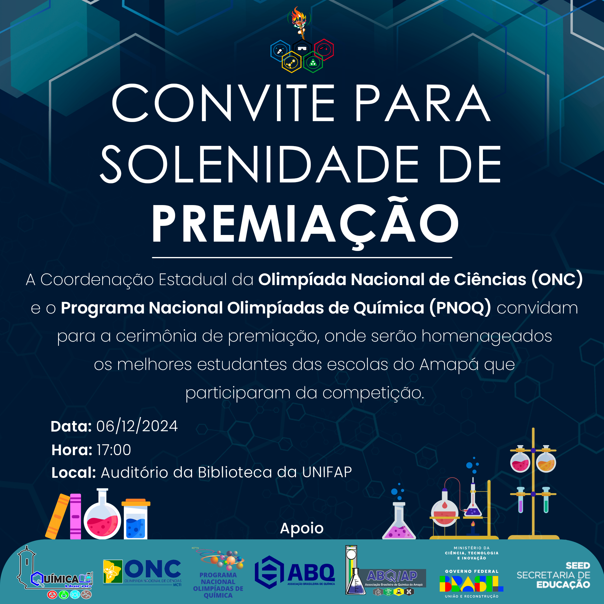 CERIMÔNIA DE PREMIAÇÃO DAS OLIMPÍADAS DE CIÊNCIAS E QUÍMICA 